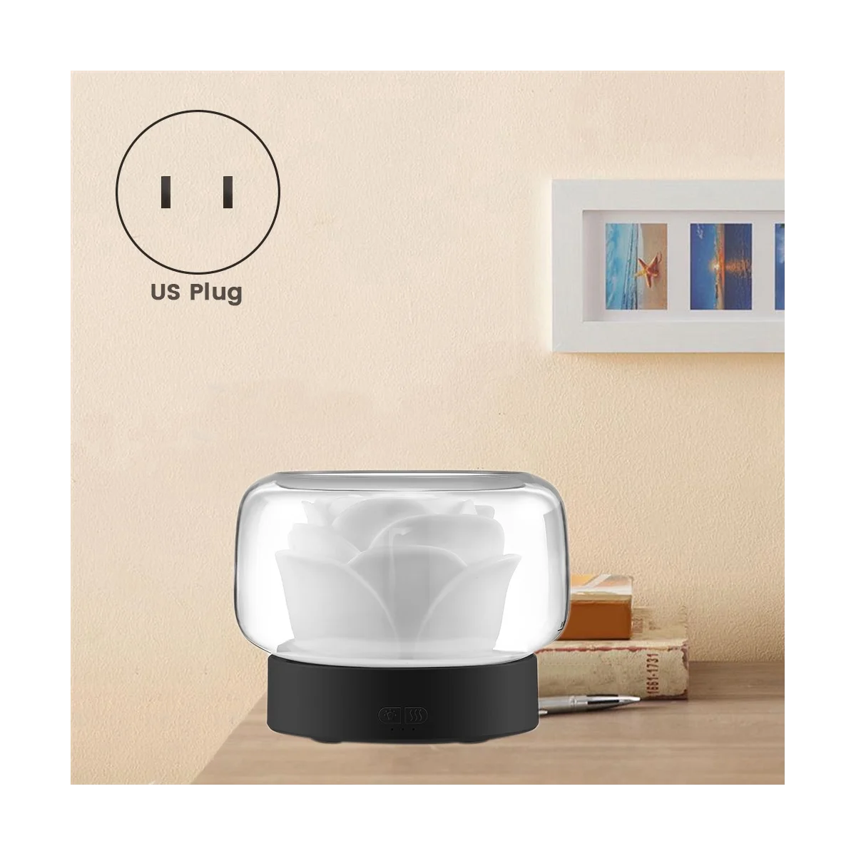 Humidificador purificador de aire de flores de 400Ml, difusor de aceites esenciales de aromaterapia con luz ambiental para el hogar, enchufe estadounidense