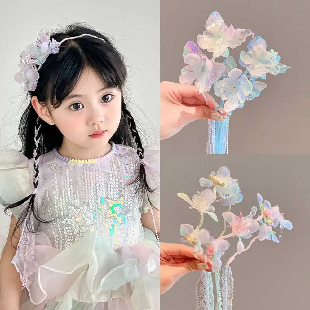 Elegant Butterfly Ribbon Hairbands Korean Cute Princess Hair Hoop Flower Sweet Children Headband Hair Accessories