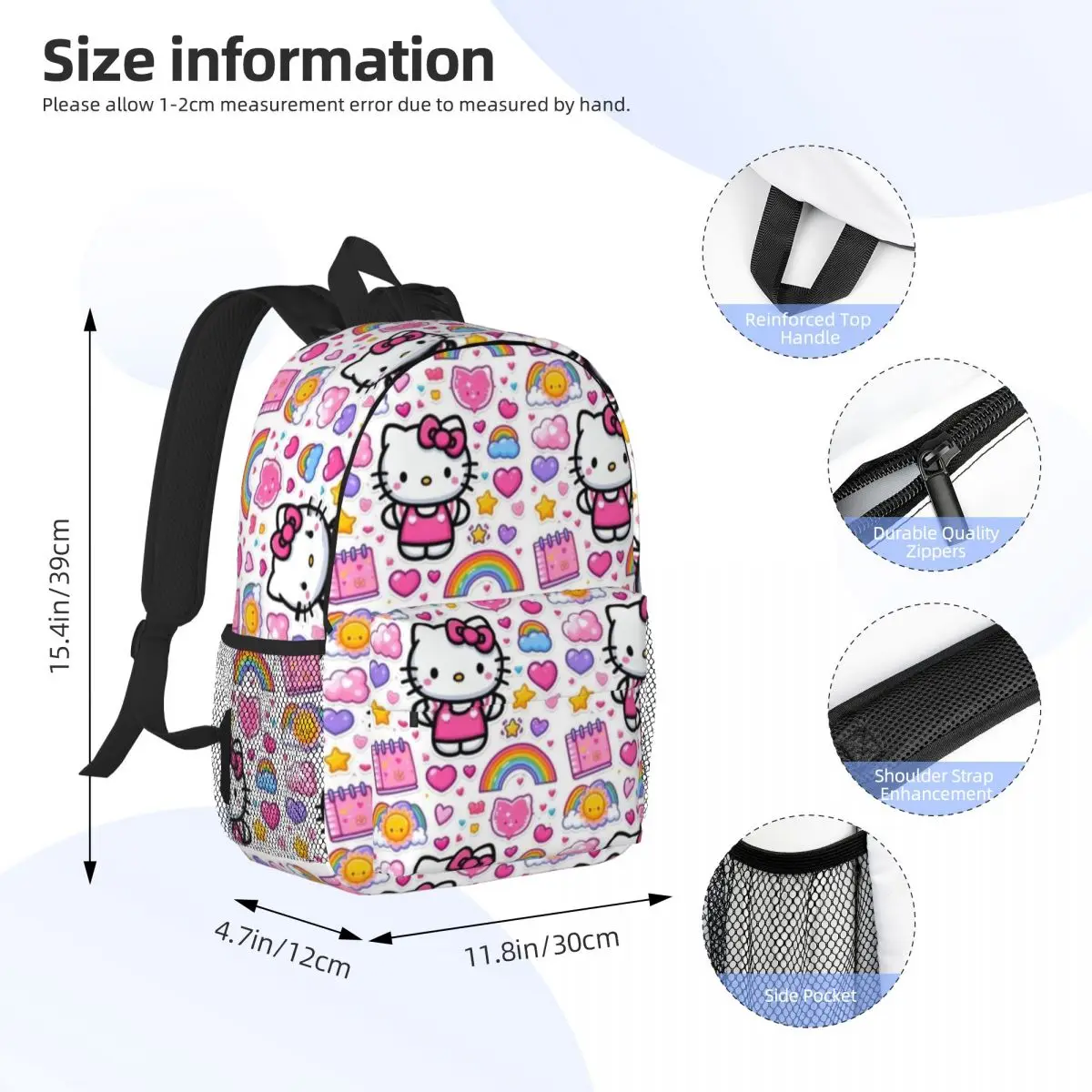Mochila compacta Hello Kitty de 15 polegadas – Bolsa leve e elegante, perfeita para estudantes e viajantes