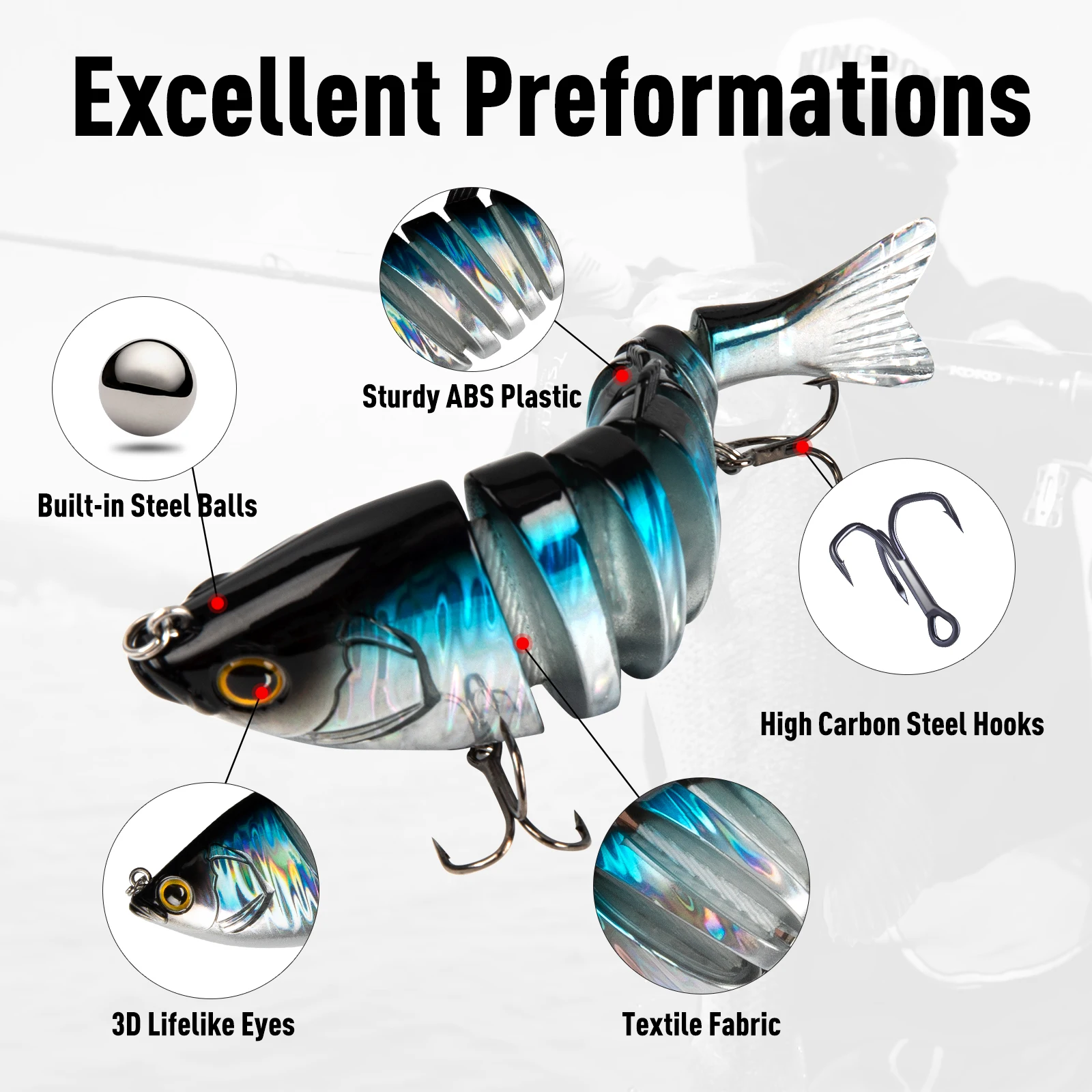 Kingdom Barbecue Swimbaits Artificial Sea Fishing Lures 65mm 90mm 120mm 140mm Multi Jointed Sections Sinking Wobblers Hard Bait