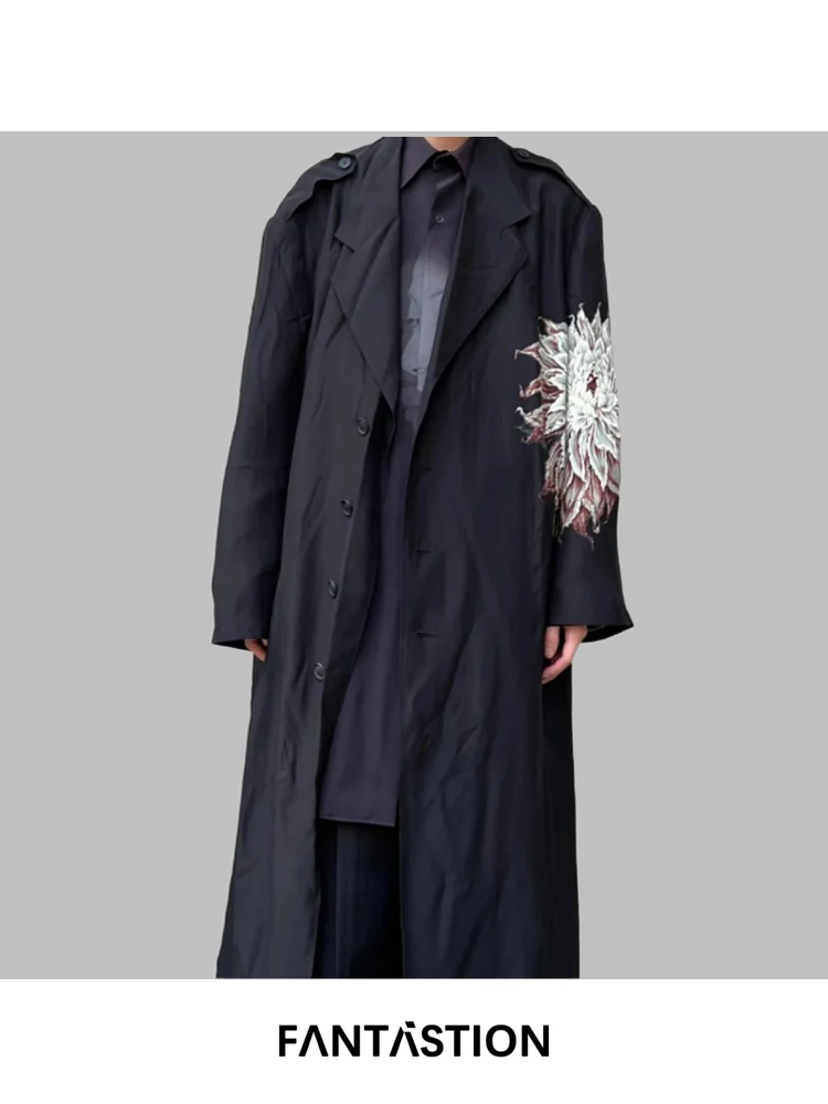 

Оригинальный винтажный плащ FANTASTION с объемным цветочным узором, длинное пальто унисекс X для шикарного повседневного стиля