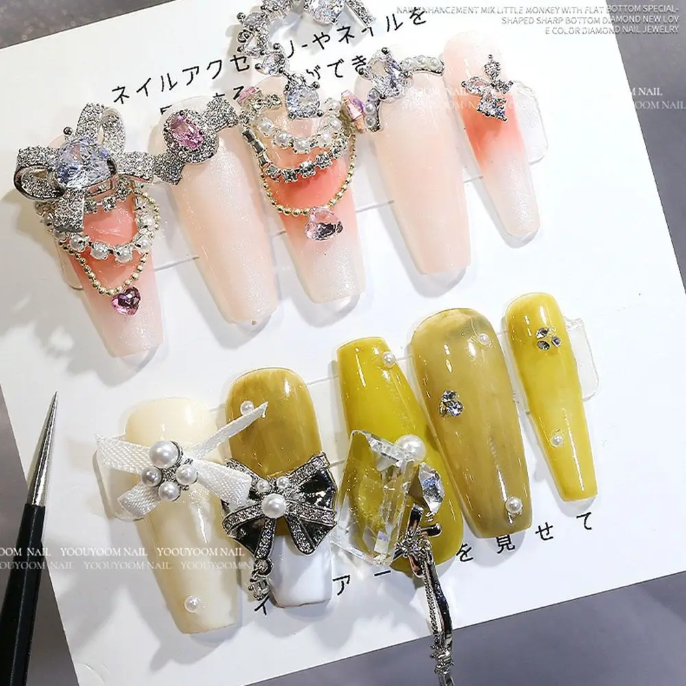 Accesorios para uñas, joyería de manicura 3D plateada, lazo, diamantes de imitación de cristal de Metal para uñas, decoración artística de uñas de mariposa a la moda para mujer