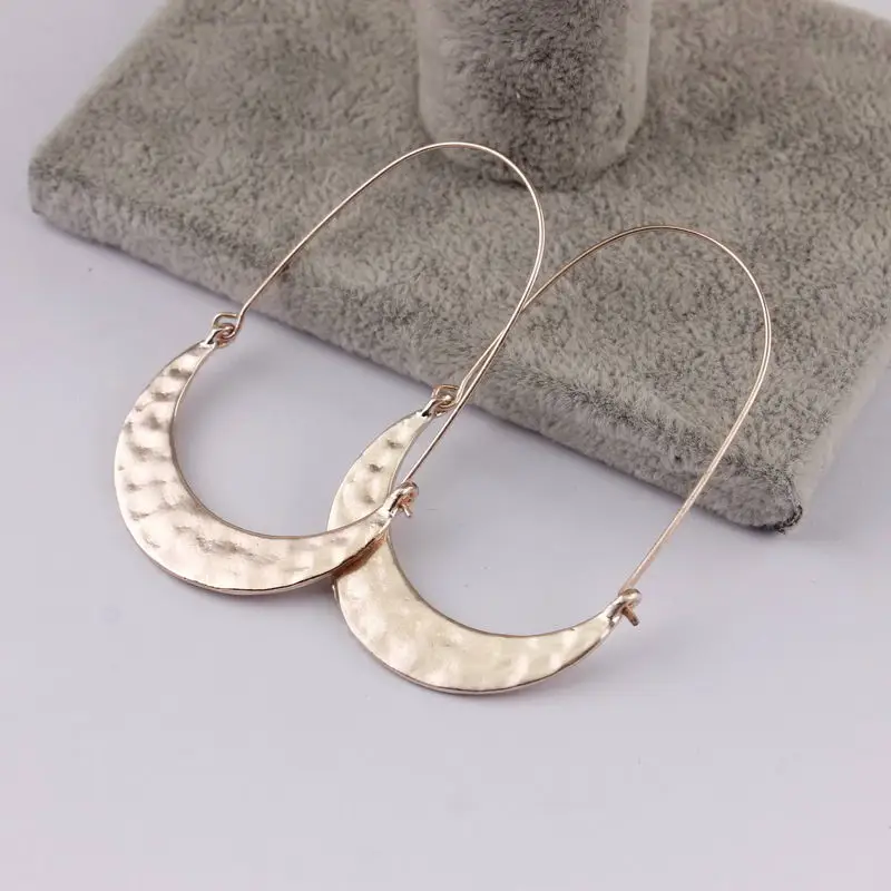 Inspired Hammered Crescent Moon Metallic Hoop Earrings for Women Classic Crescent Earrings