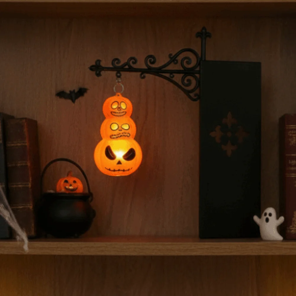 Wrought Iron Street Lamp Bookends Button Cell Battery Powered Hollow Out LED Glowing Lantern Matte Black Retro Style