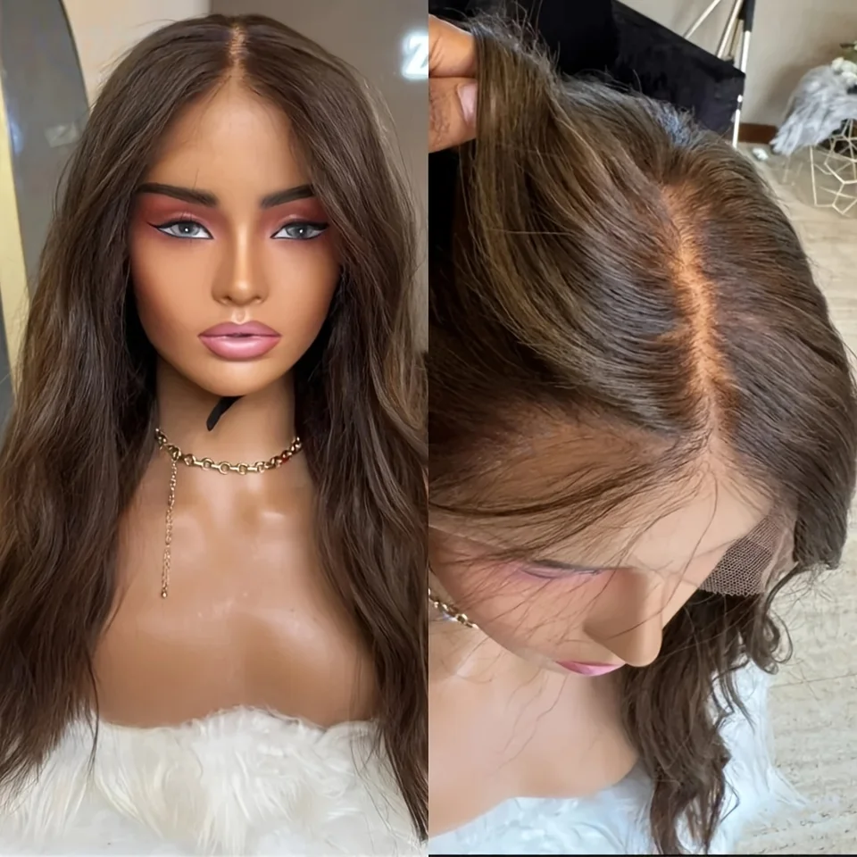 

180%Density Brown Body Wave Glueless Soft 5x5 Silk Base Jewish Human Hair Wig Baby Hair HD Lace European Hair Preplucked