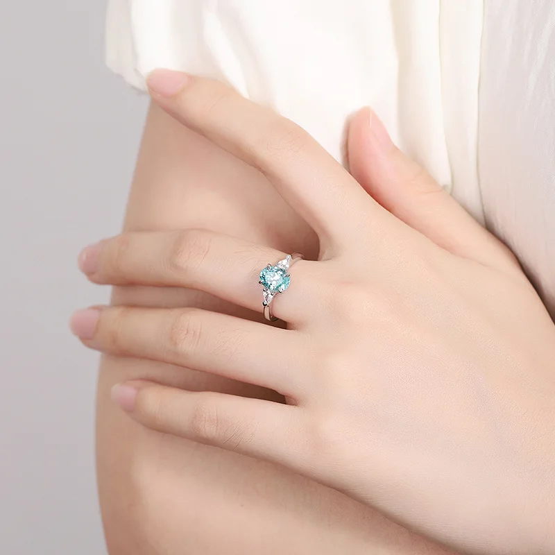 Hot Sale Lab Grown Paraiba 8*10MM Oval Cut Tourmaline Ring With Certification For Women Gifts Fine Jewelry