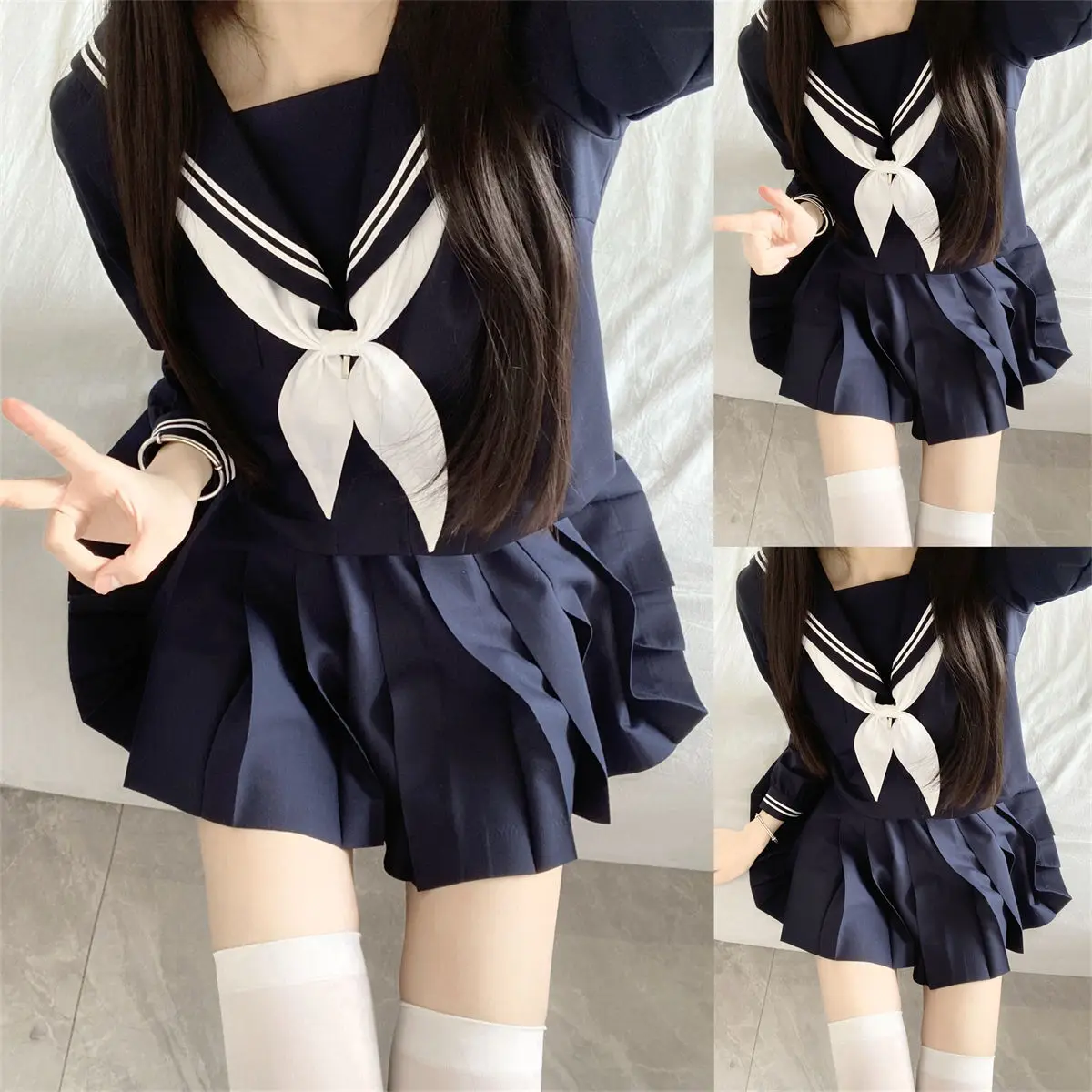 Japanese school uniform girls sweet and cute Jk suit shirt bow tie skirt three-piece sailor uniform Women Preppy Style Outfits