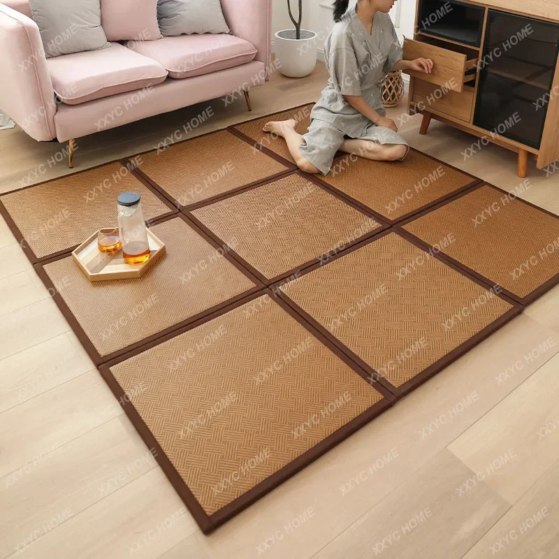 Japanese Traditional Tatami Mattress Mat Rectangle Large Foldable Floor Rattan Mat For Yoga Sleeping Tatami Mat Flooring Cushion