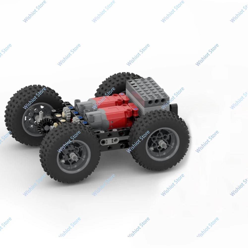 MOC – châssis de voiture technique à 4 roues motrices, cadre tout-terrain, moteur en L, application, télécommande, bloc de construction, fonctions de puissance, véhicule