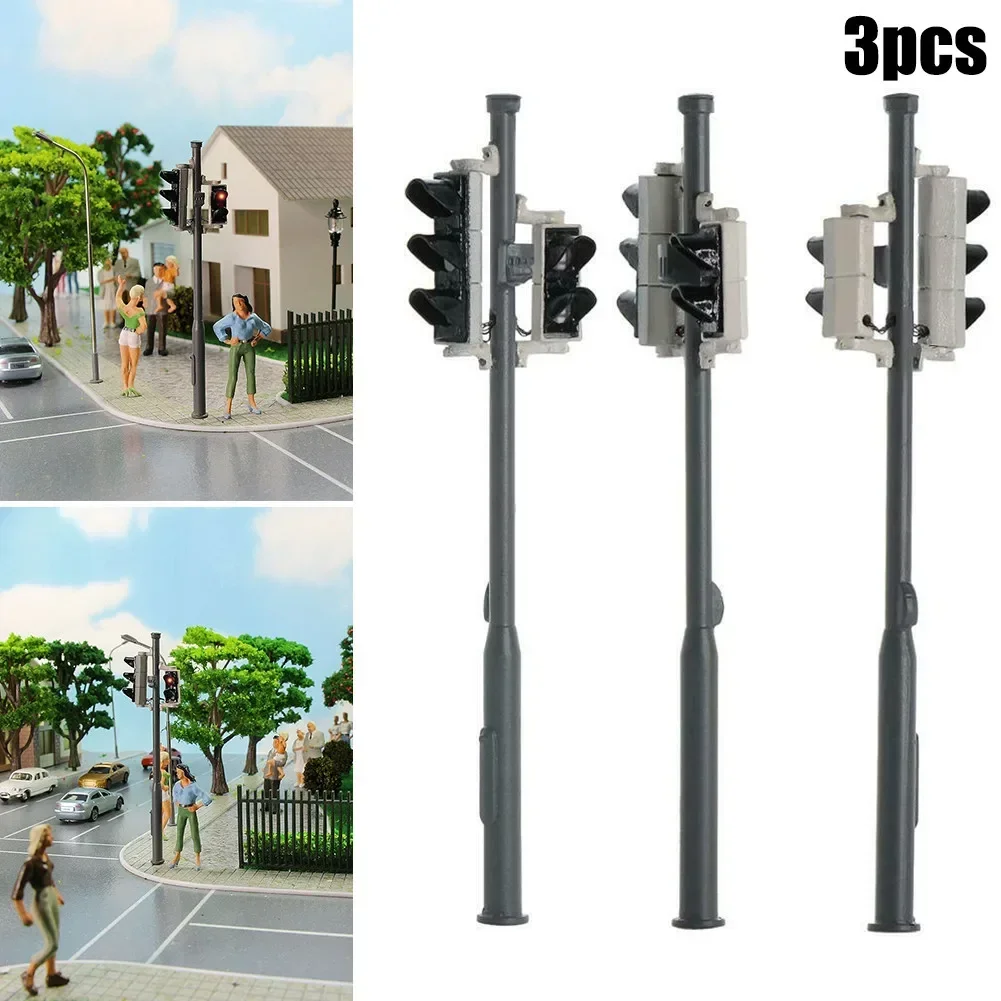 3pcs Track 0 Traffic Lights With Pedestrian Lights And LEDs Vehicle 1:43 Yard Garden Decor Mini Garden Landscape Decoration