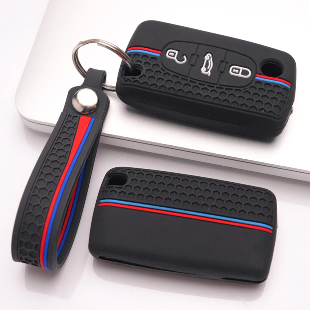 Silicone Key Cover With Keychain For Peugeot 107 206 207 307 308 407 607 807 3008 5008 Partner Expert For Citroen C2 C3 C4 C5 C6