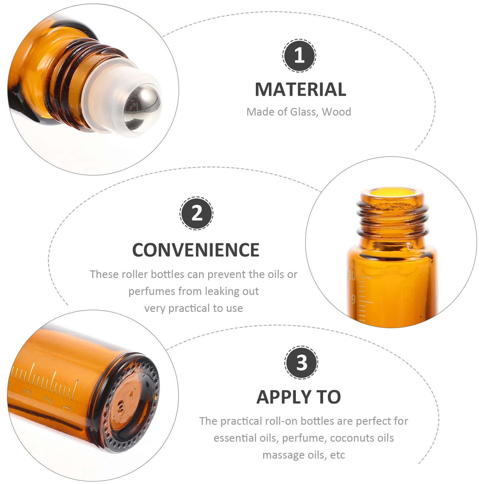 

10pcs Glass Roller Refillable Essential Oil Containers Travel Portable Empty Liquid Roll-On Bottles For Perfume Coconut Massage