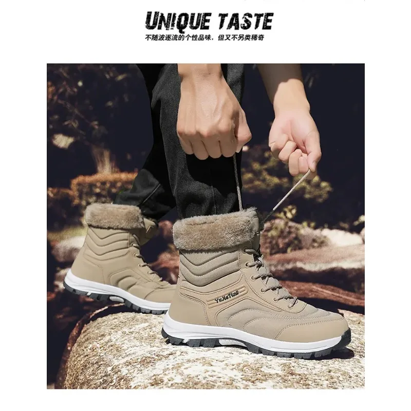 

Couples Snow Boots Winter Lace Up Plush Warm Platform Shoes for Women High Tops Walking Shoes Comfort Men Casual Boots