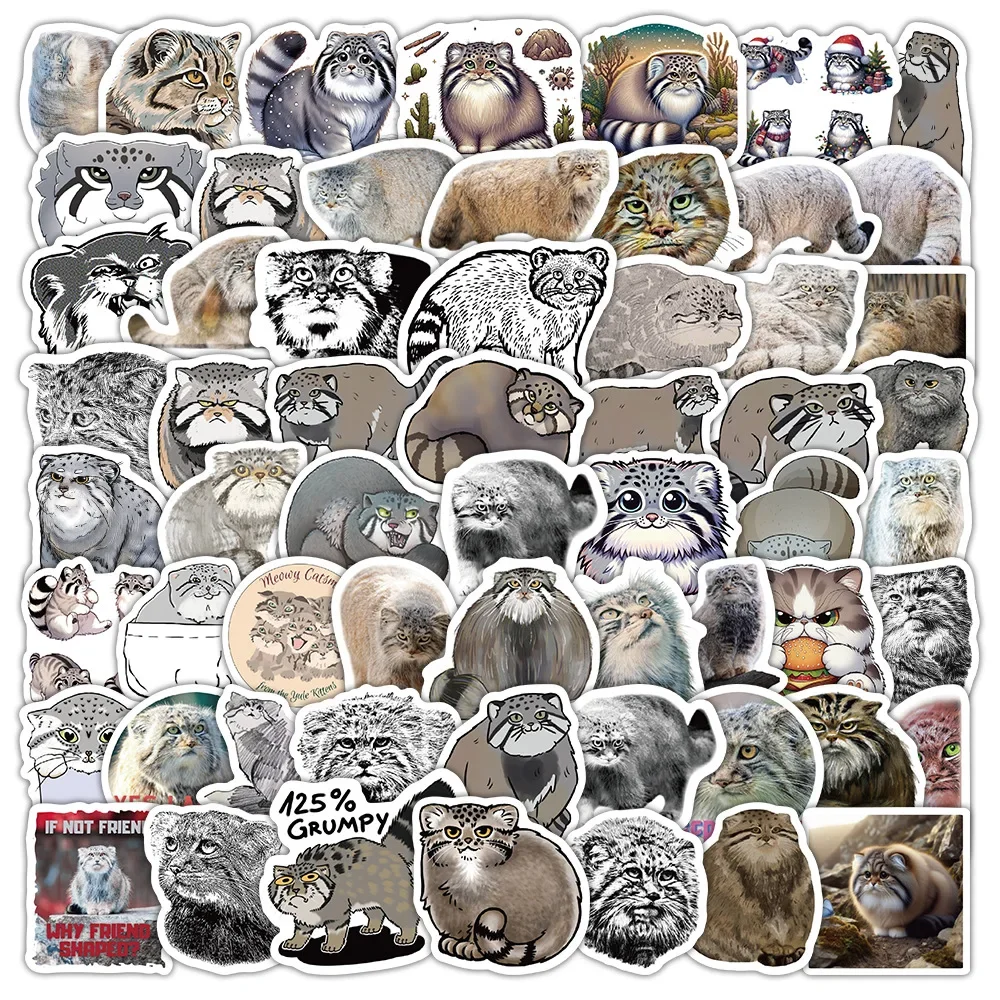 10/60Pcs Cute Animals Otocolobus Manul Steppe Big Cat Sticker Toy Gift Cartoon Graffiti Stickers DIY Phone Notebook Stationery