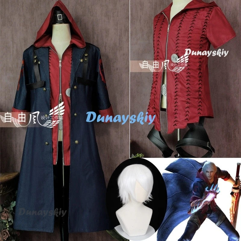 

Devil Cos Nero Cry 4 Cosplay Costumes Nero Men Game Uniforms Wig Long Blue Coat Hoodie Boot Leg Belt Halloween Carnival Costumes