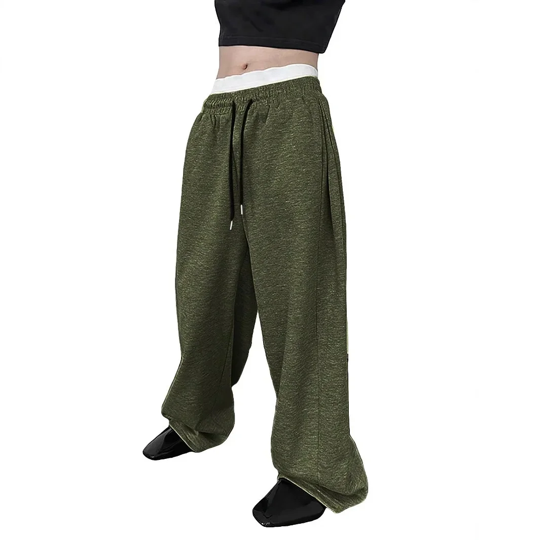 25 European and American men's waist trousers waist drawstring straight wide-leg loose trousers sports trousers pocket men pants