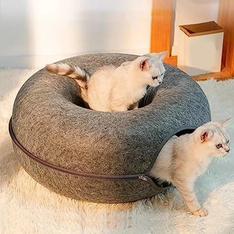 

Peekaboo-Cat-Cave Cat Tunnel Bed For Indoor Cats,Detachable Round Cat-Felt & Washable Interior Cat-Play Tunnel