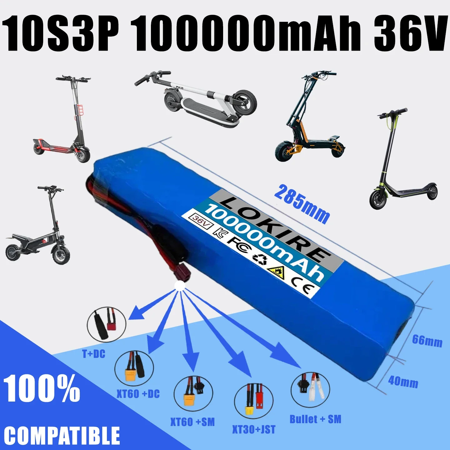 Nouvelle Batterie de Scooter Électrique 36V 100Ah 10S3P 2025 – Lithium 18650 pour Trottinette Électrique M365 (42V2V)