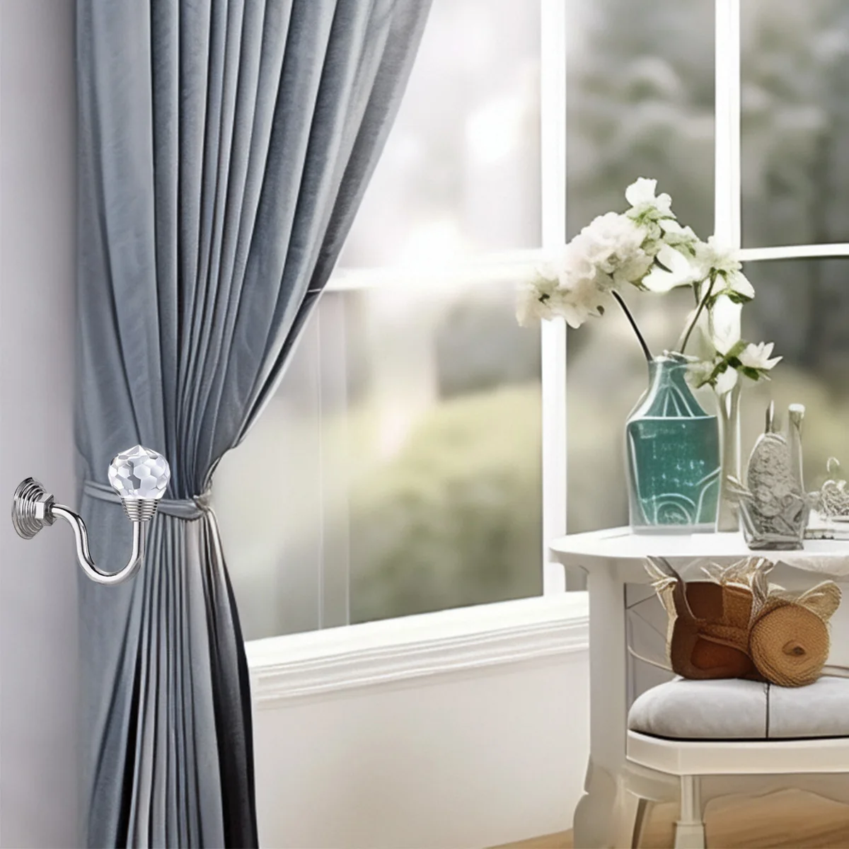 

2Pcs Metal Crystal Holdback Hanger Wall Tie Backs Hooks Home Decor Curtain Tie Back Artificial Crystal Wall Hooks