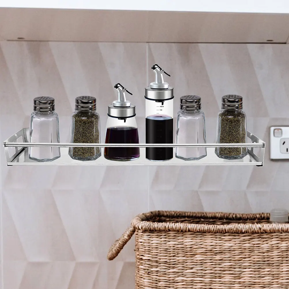 

Stainless Steel Wall Mounted Spice Rack Modern Simple Design Kitchen Seasoning Organizer Tidy Clutter Free Cooking Area Wall