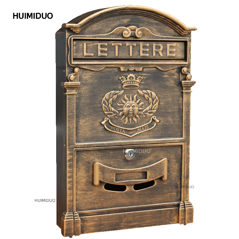 European Style Wall Mounted Letterbox, Retro Outdoor Lock Mailbox with Custom Printed House Number
