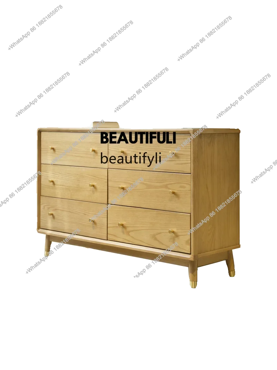 ss8350 Nordic modern side cabinet, all solid wood six-bucket ash wood, bedside storage locker
