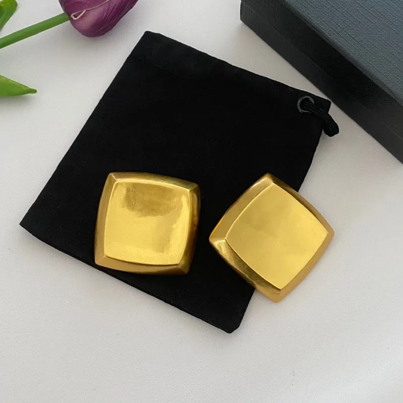 Geometric Blocks Ear Clips for Women Matte Earrings Vintage Jewelry Niche Designer Fashion Accessories European and America New