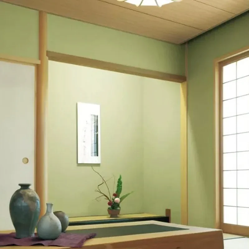 Tatami wallpaper green plain color and room Japanese decorative wallpaper bedroom restaurant Japanese style Matcha green