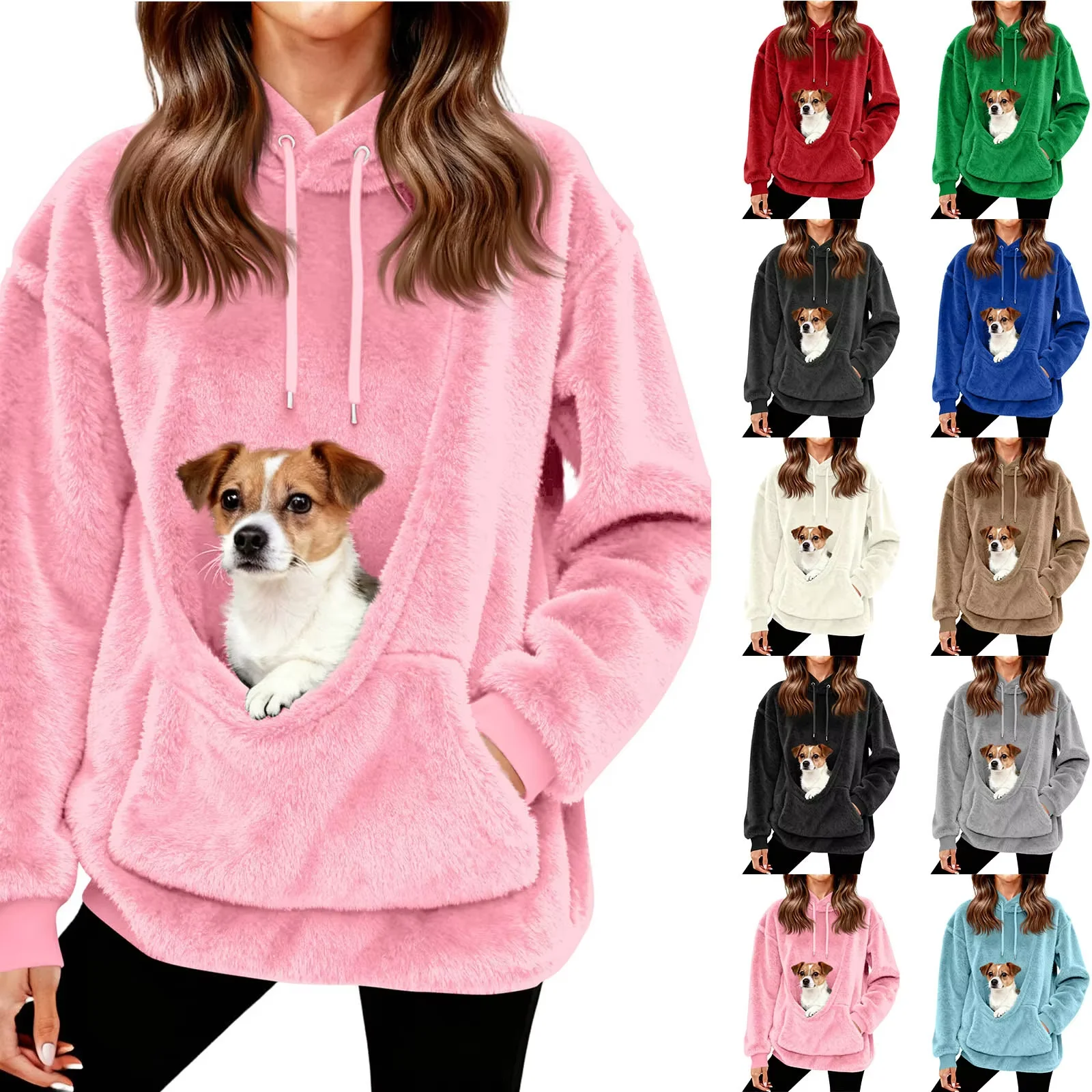 Cozy Fleece Hoodie With Diagonal Pet Sling And Safety Hold Pocket For Small Pets Outdoor Adventures