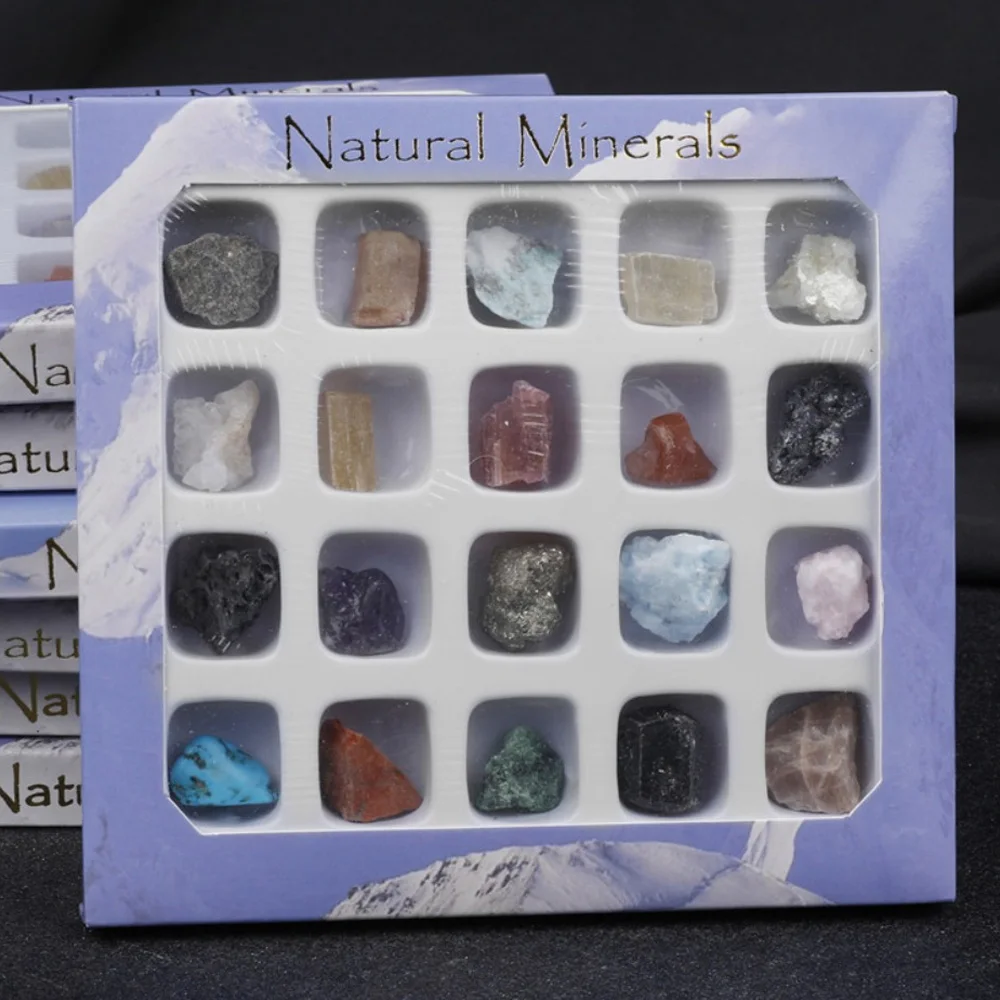 

20Pcs Natural Raw Stone Quartz Mineral Box Crystal Specimen Collection Teaching Tools Children's Gift Bookshelf Home Decoration