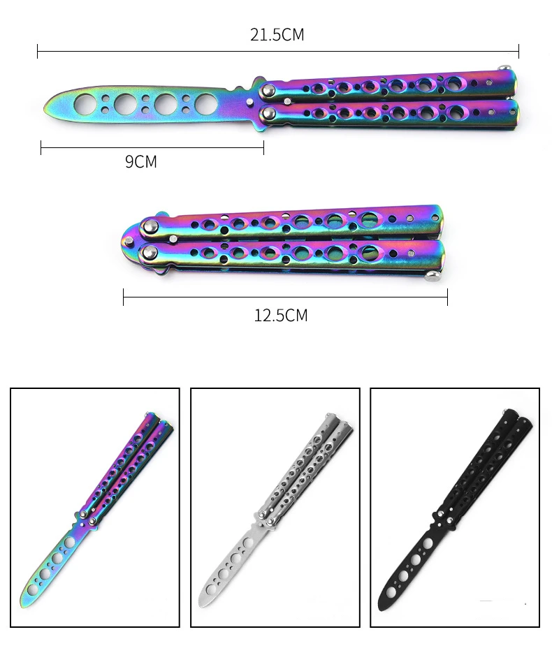 Cuchillo de mariposa plegable portátil CSGO Balisong Trainer, cuchillo de práctica de bolsillo de acero inoxidable, herramienta de entrenamiento