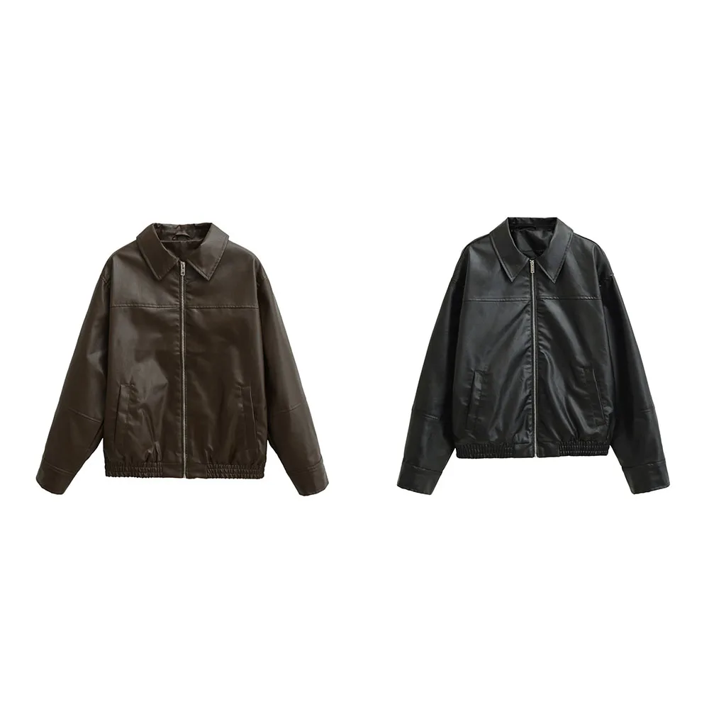 

Autumn women's new faux leather lapel pilot jacket jacket