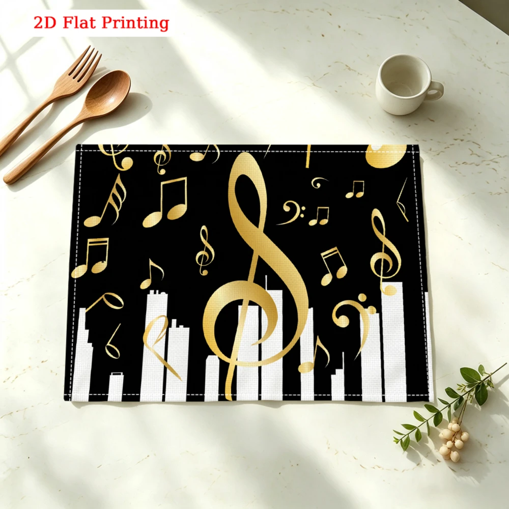 Gold Music Notes Kitchen Placemat Gold Music Notes Linen Pad Dish Coffee Cup Table Mat 1PC 30x40cm