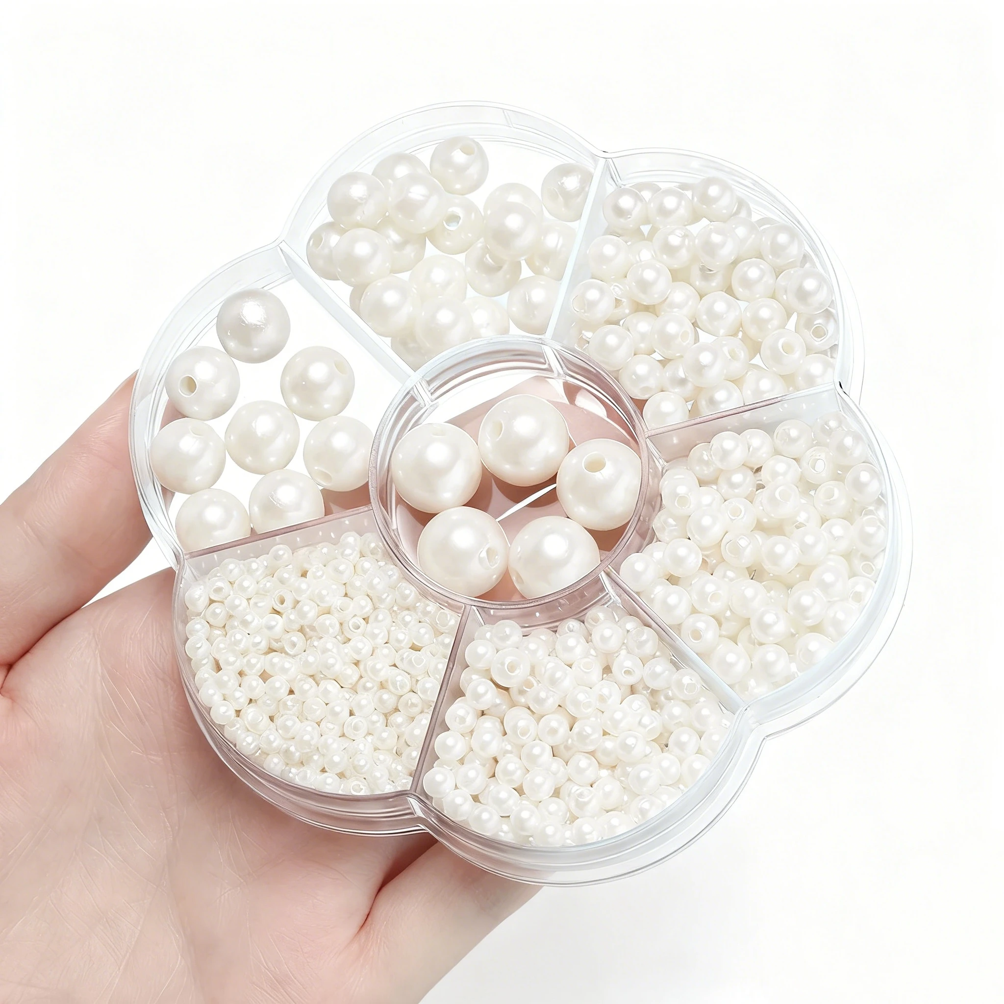 

1pcs Pearl Bead Box Set 7 Sizes 3mm-12mm Through-Hole Spacer Beads for Jewelry Making - Bracelets Necklaces Earrings Craft Kit