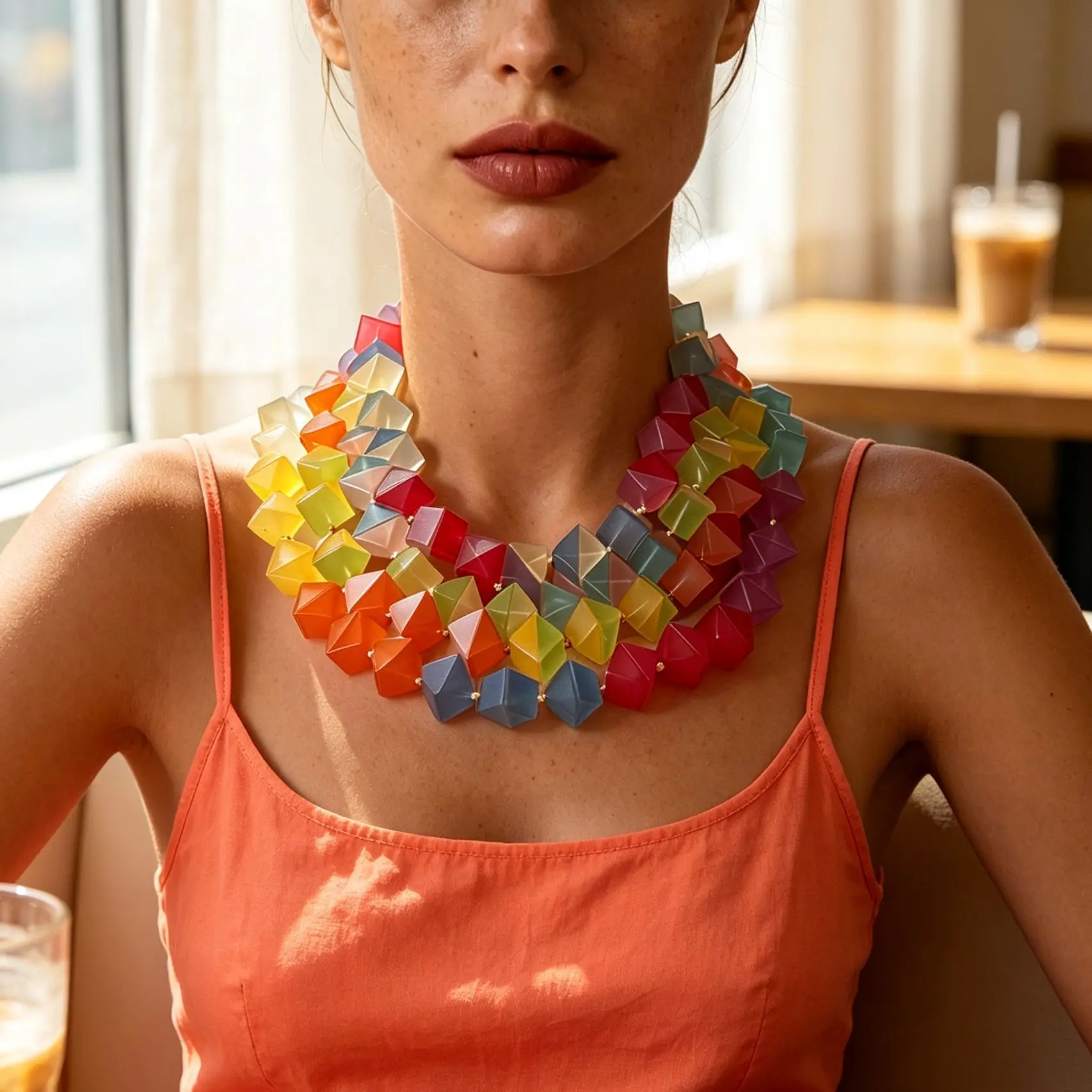 Vacation Trend Creative Matte Block Resin Necklace for Women