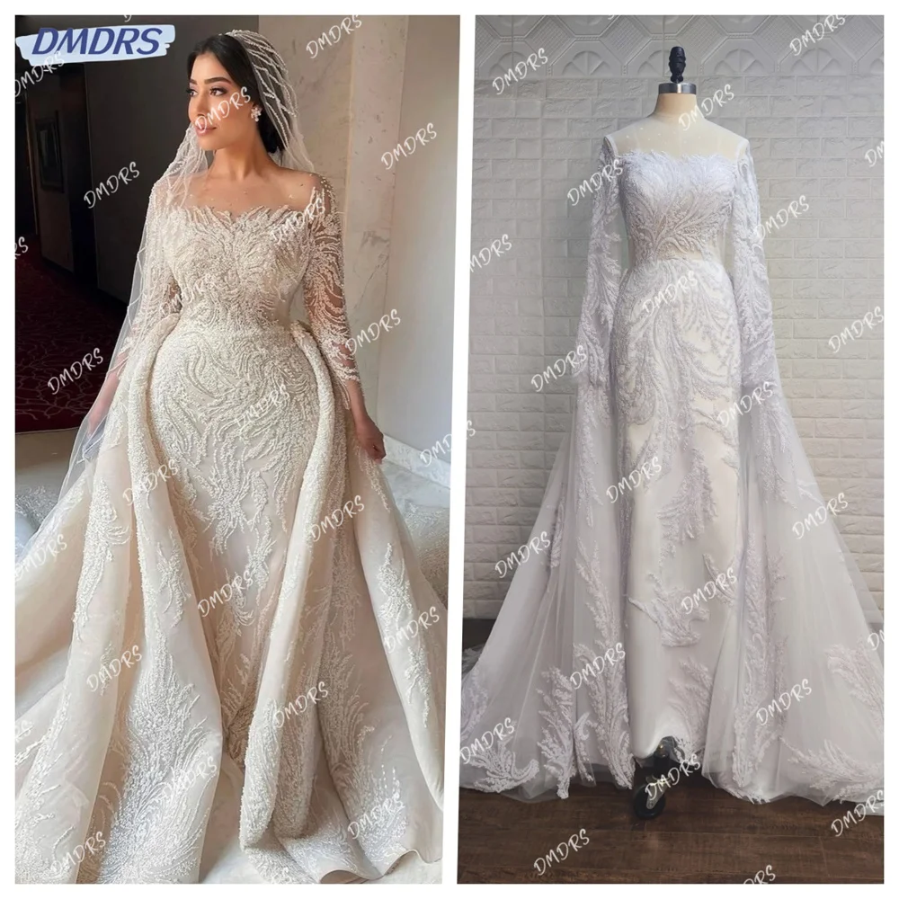 

Elegant Long Sleeve Wedding Gown Beaded Mermaid Bride Dresses For Women 2024 Luxury Appliquéd Wedding Dress Vestidos De Novia