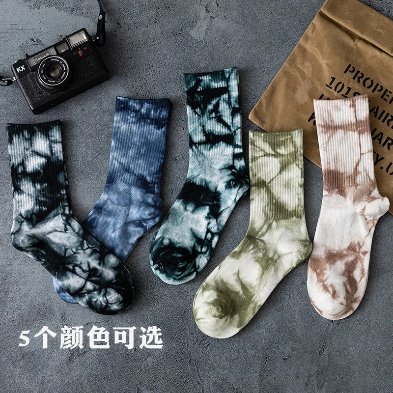 Tie-dye cotton sports socks couples European and American street hip-hop hot skateboard basketball socks