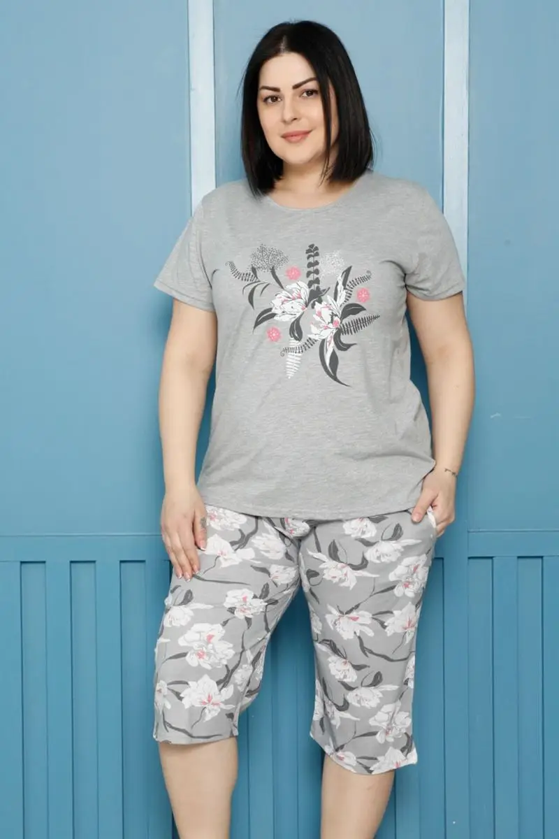 Mode Lijn Vrouwen 100 Katoen Capri Plus Size Pyjama Pak