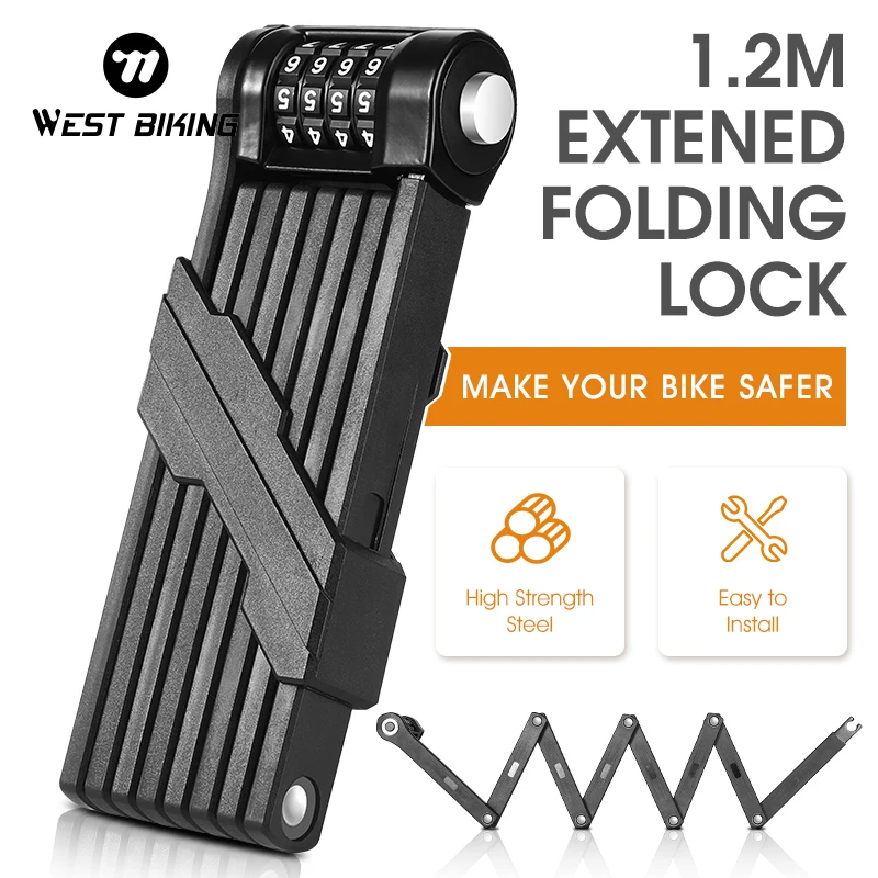 

WEST BIKING Folding Bike Lock Professional Anti-theft 304 Stainless Steel Bicycle Safety Password Lock Cycling Mtb Accessories