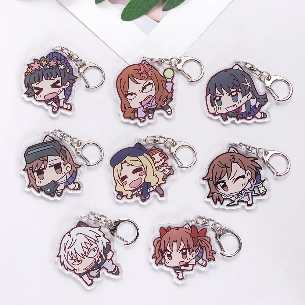 8Pcs Anime A Certain Scientific Railgun Acrylic Keychain Accessories Cute Bag Charm Backpack Pendant Key Ring Gifts For Friends