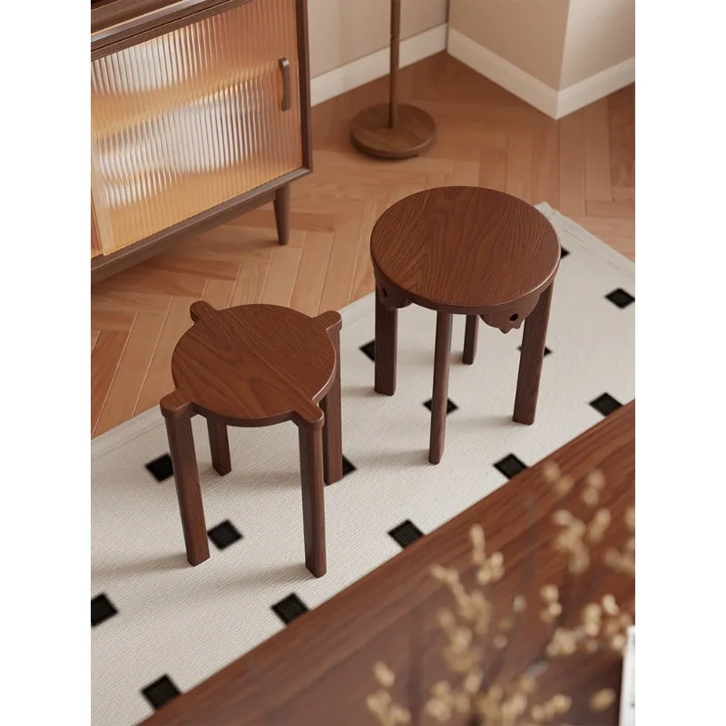 طاولة طعام مستديرة من الخشب الصلب، مقعد منزلي مكدس بستة في واحد، يمكن تكديس كرسي طعام احتياطي