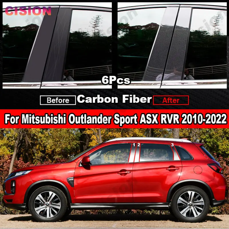 For Mitsubishi ASX Outlander Sport Glossy Black Window Door Column Center B C Pillars Posts Cover Trim Mirror Effect PC Sticker