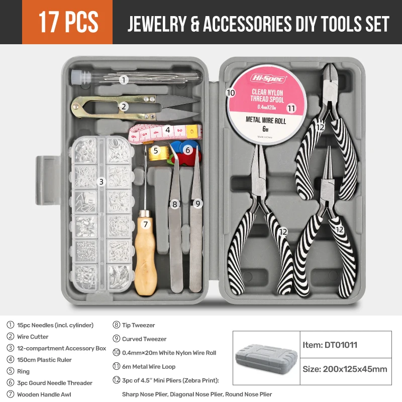 

Hi-spec Zebra Stripe Print DIY Jewelry Accessories 17PCS Tool Set Mini Pliers Craftsmanship Zebra Pattern Handle Household Tools