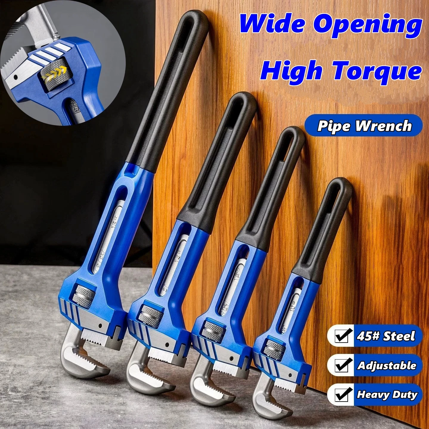 8/10/12/14/18/24 Inch Heavy Duty Wrench Adjustable Motor Pipe Wrench Steel Forged Straight Spanner Universal Plumbing Tool