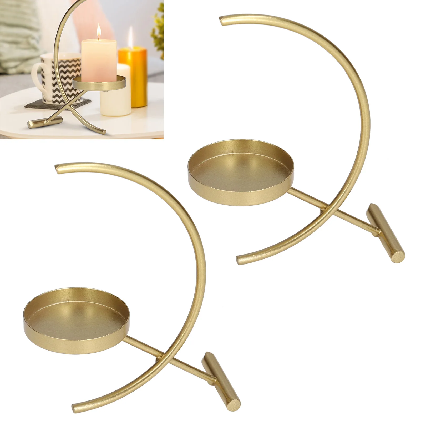 2Pcs Gold Candle Holder Sturdy Durable Iron Simple Elegant Style Wide Application Votive Candle Holders