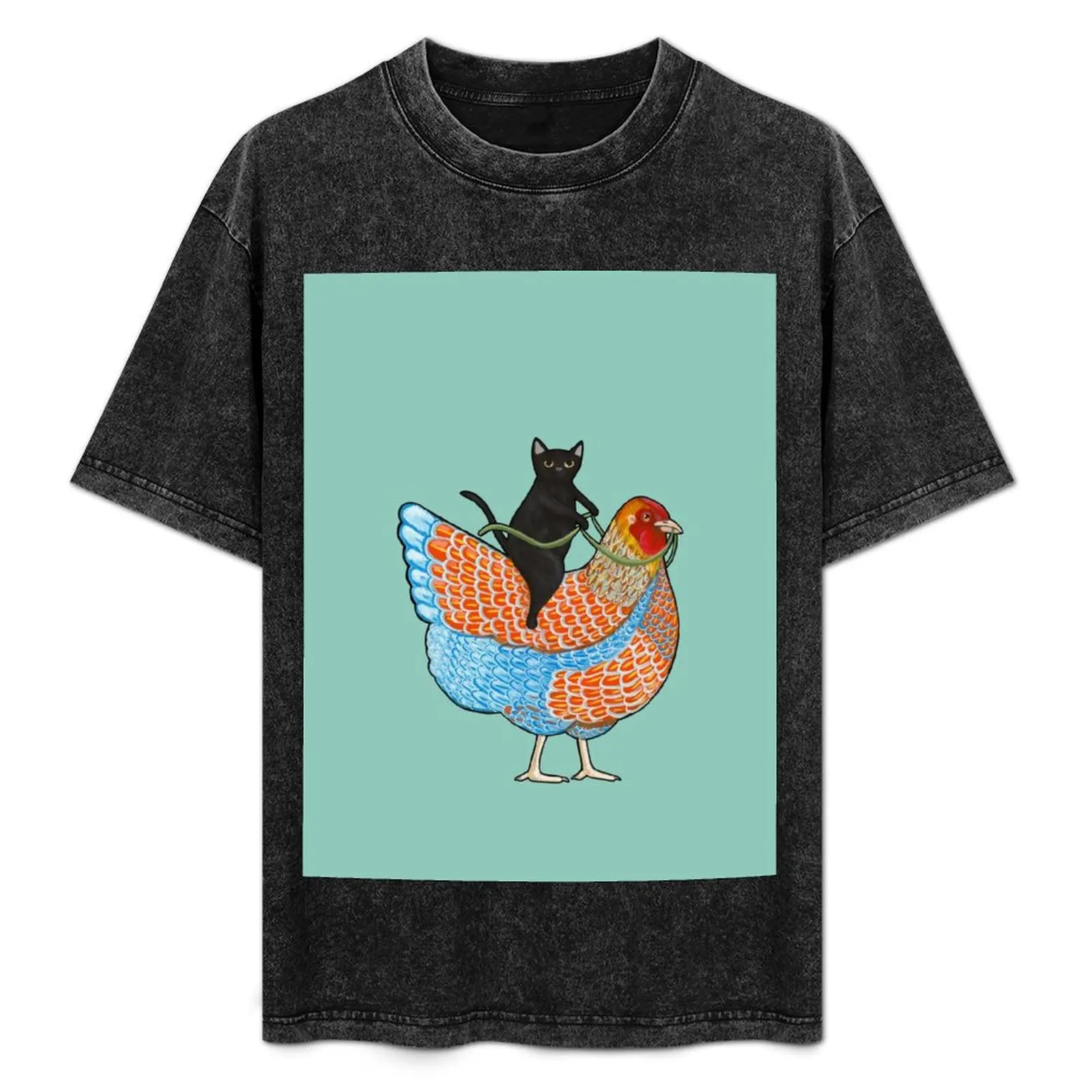 Chicken Ride Wyandotte and Black Cat T-Shirt graphic t shirt vintage shirts graphic tee cotton graphic tees mens t shirt