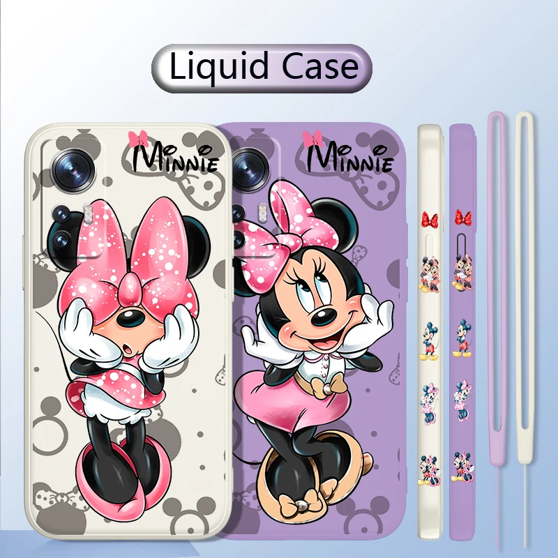 Love Minnie Pink For Xiaomi Mi 13 12 12T 11 11T 10 10T 9 9SE Lite Pro Ultra A3 Liquid Left Rope Soft Phone Case Coque Capa Cover