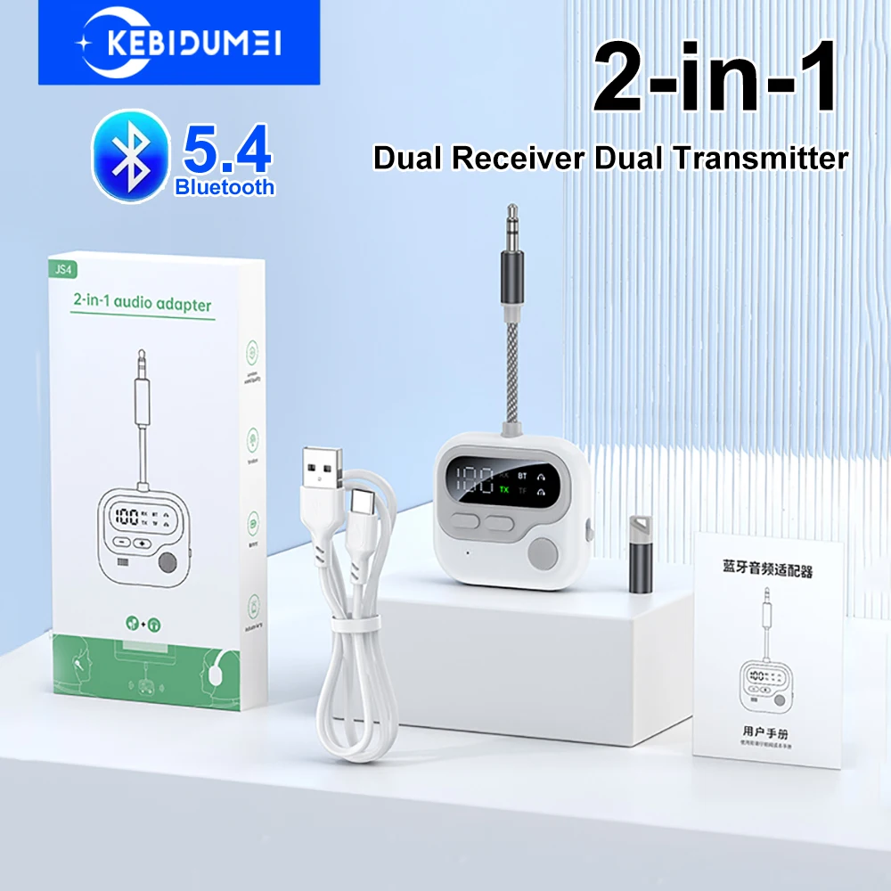 Bluetooth 5.4 receptor duplo transmissor duplo 2-em-1 adaptador de áudio 3.5mm aux tf cartão jogar adaptador sem fio de alta fidelidade com microfone
