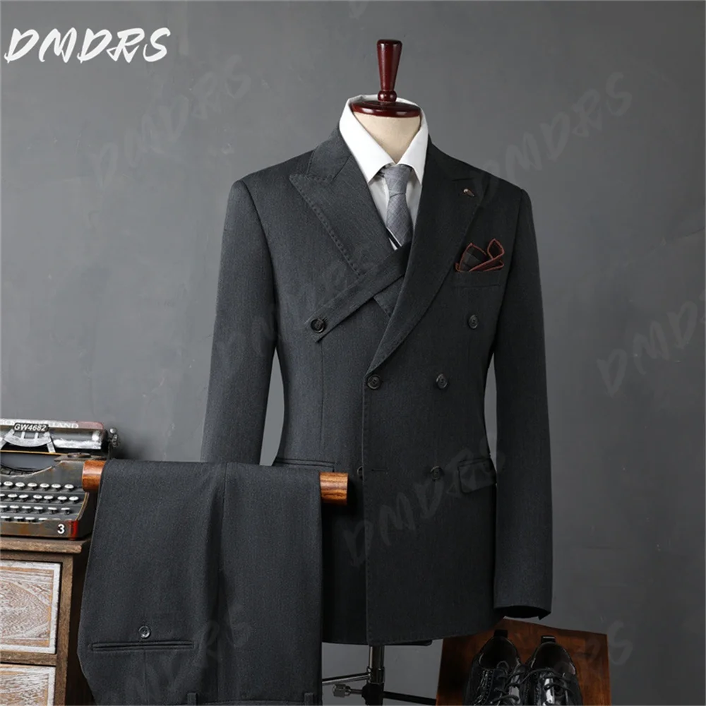 

Elegant Dark Gray Men's Suit Set For Formal Banquet Event Charming Double Breasted Handsome Wedding Suit Host Party Suit Blazer