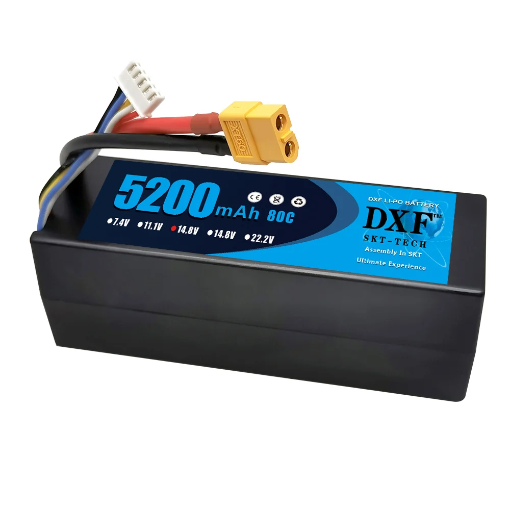 DXF 4S Lipo แบตเตอรี่5200mAh 14.8V 80C กับปลั๊ก EC5 hardcase สำหรับ1/8รถบรรทุก mobil Offroad เรือบรรทุกเครื่องบิน UAV RACING